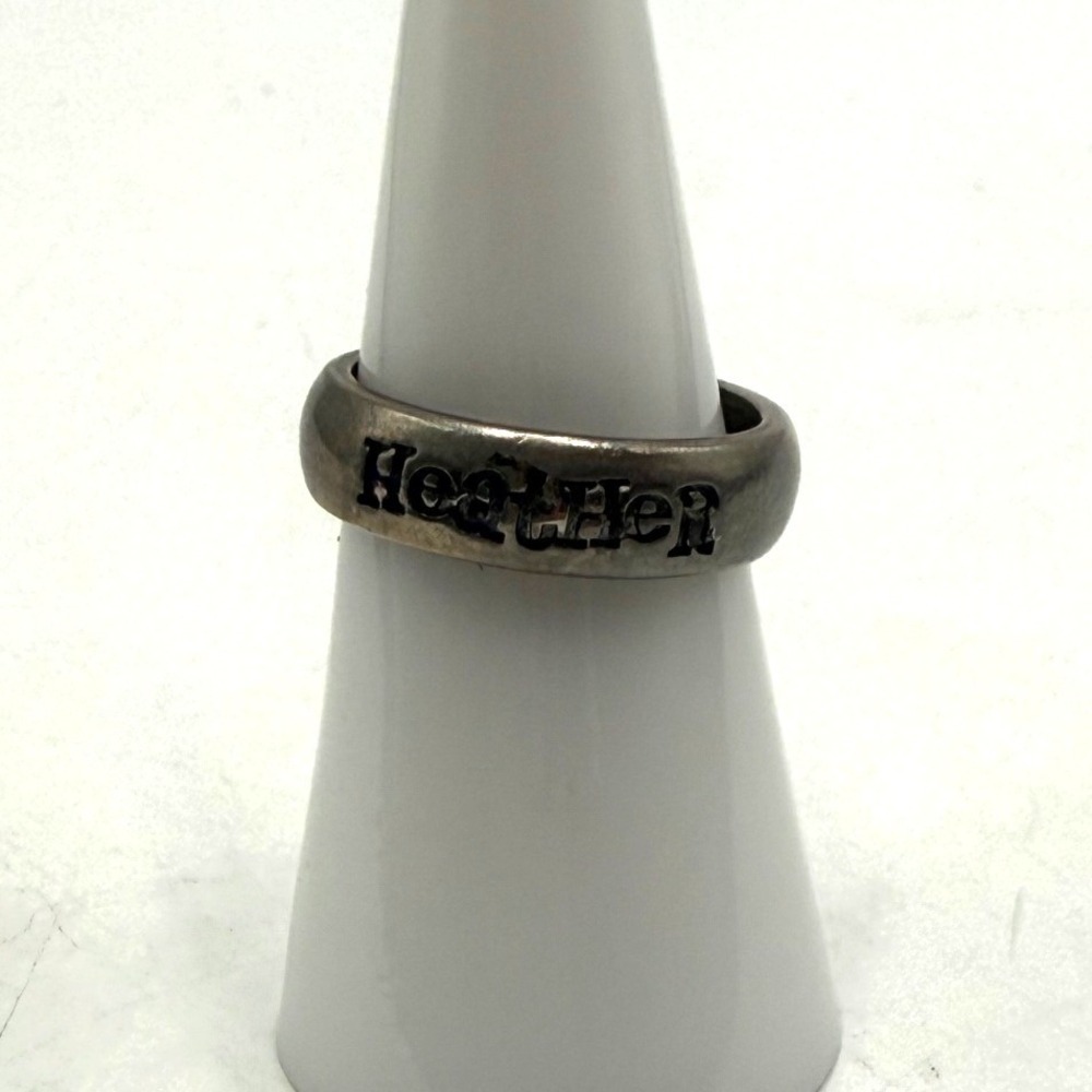 Heather Name Personalized Silver Tone Band Ring Size 13 Custom Engraved Jewelry